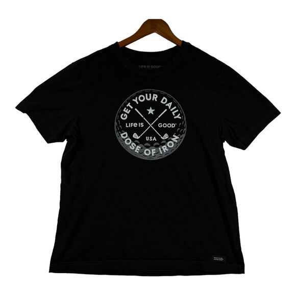 Life Is Good Crusher Tee Get Your Daily Dose Of Iron Black Golf T-Shirt Men's L - Picture 1 of 5